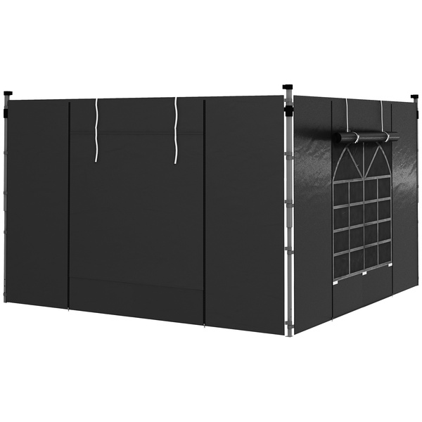 Outsunny Gazebo Side Panels, 2 Pack Sides Replacement, for 3x3(m) or 3x6m Pop Up Gazebo, with Windows and Doors, Black