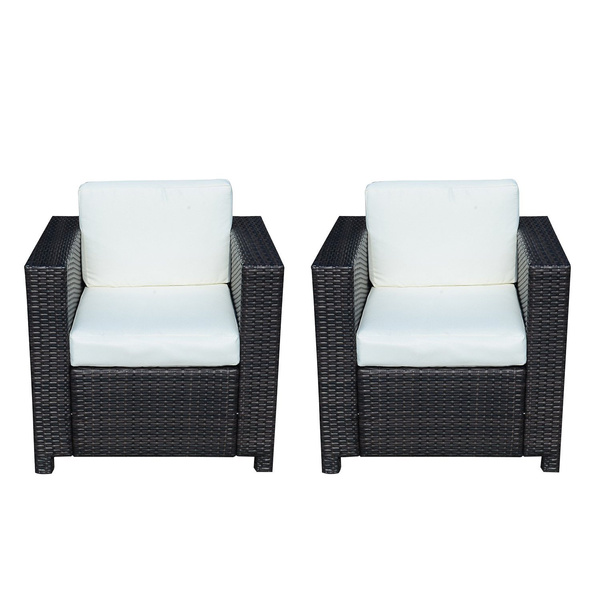 Outsunny 2 Rattan Garden single Seater Chair All Weather Wicker Weave Single Sofa chair armchair Patio Black