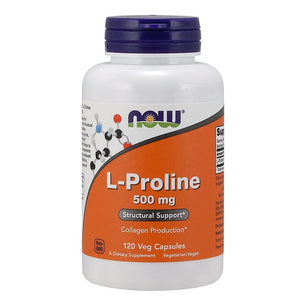 NOW Foods L-Proline 500 mg Collagen Production and Tissue Structure Support 120 Capsules