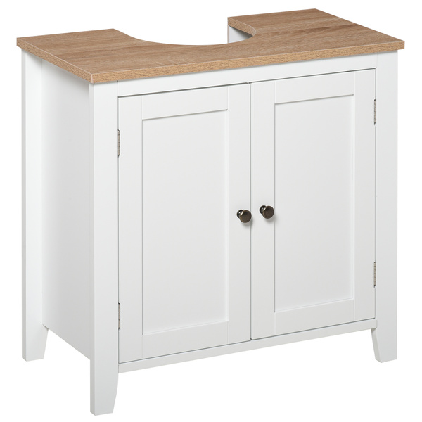 kleankin Under Sink Cabinet, Bathroom Sink Cabinet with 2 Doors, Pedestal Under Sink Design, Freestanding Bathroom Cupboard with Adjustable Shelf, White
