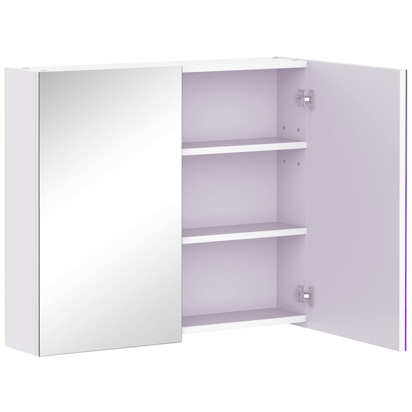 HOMCOM Bathroom Mirror Cabinet, 3-Tier Wall Mount Bathroom Storage Cabinet with Soft-Close Hinges and Adjustable Shelf, Double Door Cupboard, 70 x 15 x 60 cm, White