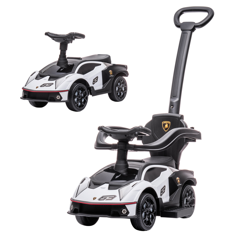 AIYAPLAY Licensed 2 in 1 Baby Ride on Push Car Toddler Push Along Car with Parent Handle Foot To Floor Slider with Horn Steering Wheel NO POWER for 1 - 3 Years, White