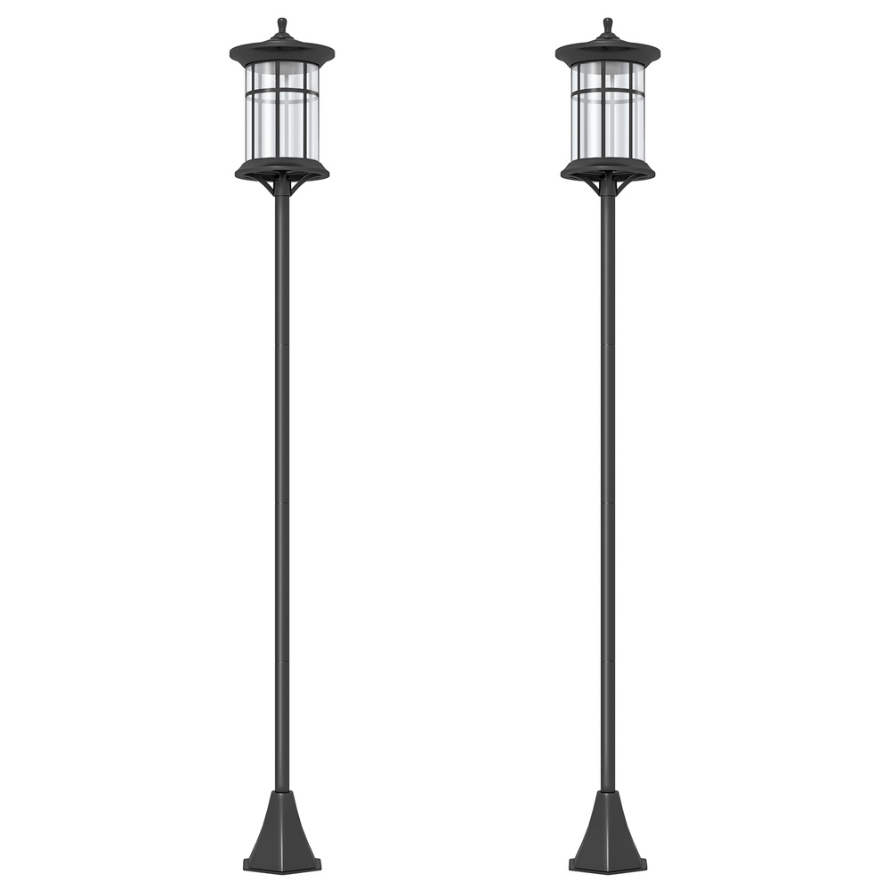 Outsunny Set of Two 1.8m Traditional Style Solar Lamp Posts - Black