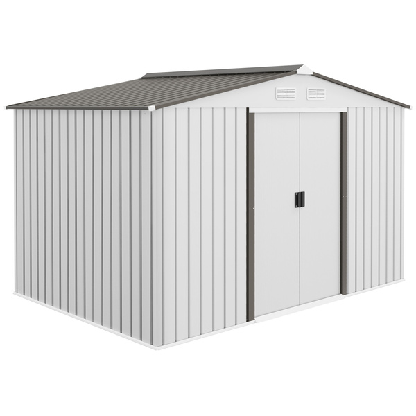 Outsunny Metal Bike Shed, Mobility Scooter Shed House with Foundation Kit, Ventilation, Doors, 9 x 6FT, Silver