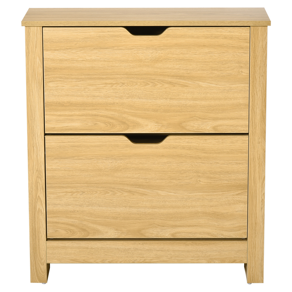 HOMCOM Narrow Shoe Cabinet, Space Saving Shoe Storage Cabinet with 2 Flip Drawers and Adjustable Shelves for 6-12 Pairs of Shoes for Hallways and Living Room, Natural Wood Finish