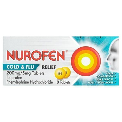 Nurofen Cold & Flu Relief Ibuprofen for Aches Headache and Fever 8 Tablets