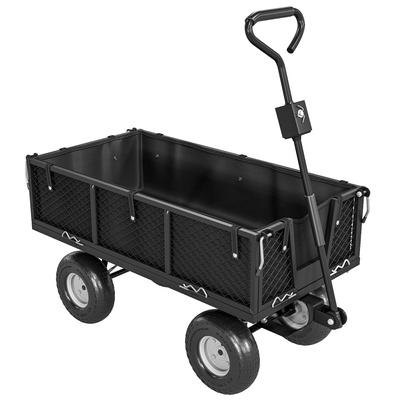 Outsunny 114L Steel Frame Garden Cart Trolley - Black