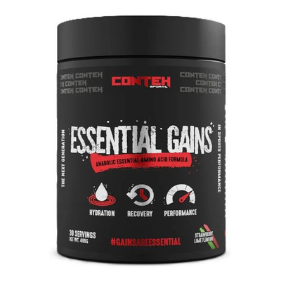Conteh Sports Essential Gains Essential Amino Acid EAA Formula in Powder For Recovery and Hydration Strawberry Lime 465g