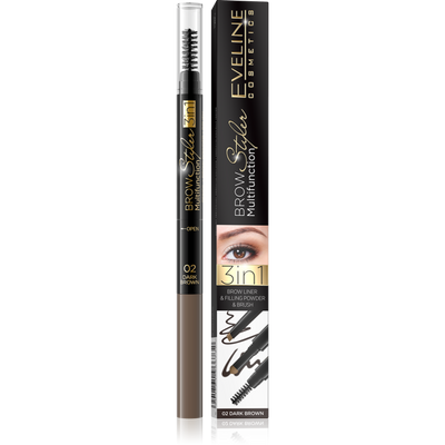 Eveline Brow Styler Multifunction Brow Liner 3in1 Eyebrow Pencil 02 Dark Brown 1 Piece