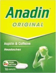 Anadin Original for Headaches with Double Action Aspirin Caffeine 16 Tablets