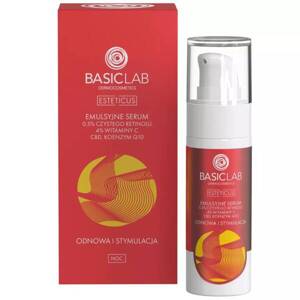 BasicLab Dermocosmetics Emulsion Serum with 0.5% Pure Retinol 4% Vitamin C and Coenzyme Q10 Regeneration and Stimulation 30ml