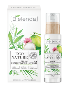 Bielenda Eco Nature Detoxifying and Mattifying Face Serum with Coconut Water Green Tea Lemon Grass for Oily Skin 30ml