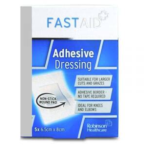 Fast Aid Adhesive Dressing Suitable for Larger Cuts and Grazes 5x 6.5cm x 8cm