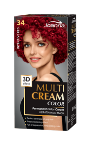 Joanna Multi Cream Permanent Intensive Hair Color Dye Care 34 Intensive Red Silk Shine 60x40x20g