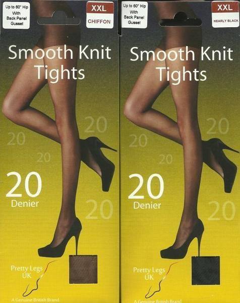 Pretty Legs UK Smooth Black Knit Tights 20 Denier XXL Size 1pc