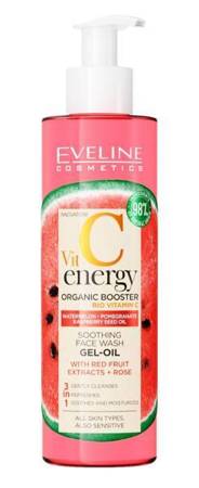  Eveline Vit C Energy Organic Booster Soothing Gel Face Wash Oil with Red Fruit Extracts and Rose 200ml