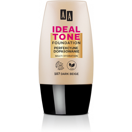 AA Make Up Ideal Tone Foundation with Perfect Match no 107 Dark Beige 30ml