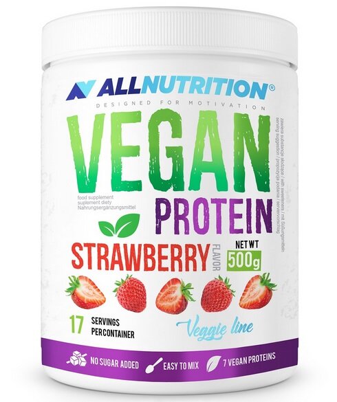 Allnutrition Vegan Protein Strawberry Flavor Sugar Free 500g