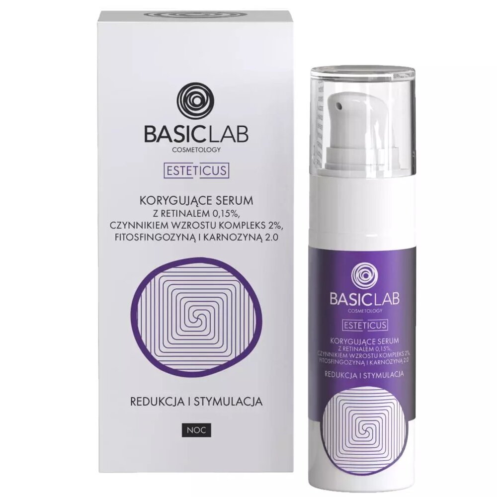 BasicLab Correcting Serum with Retinal 0.15% Growth Factor Complex 2% Phytosphingosine and Carnosine 2.0 Reduction and Stimulation for Problematic Skin Night 30ml