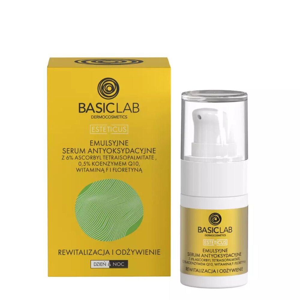 BasicLab Dermocosmetics Antioxidant Emulsion Serum with 6% Ascorbyl Tetraisopalmitate Revitalization and Nourishment for Dry and Very Dry Skin Day and Night 15ml