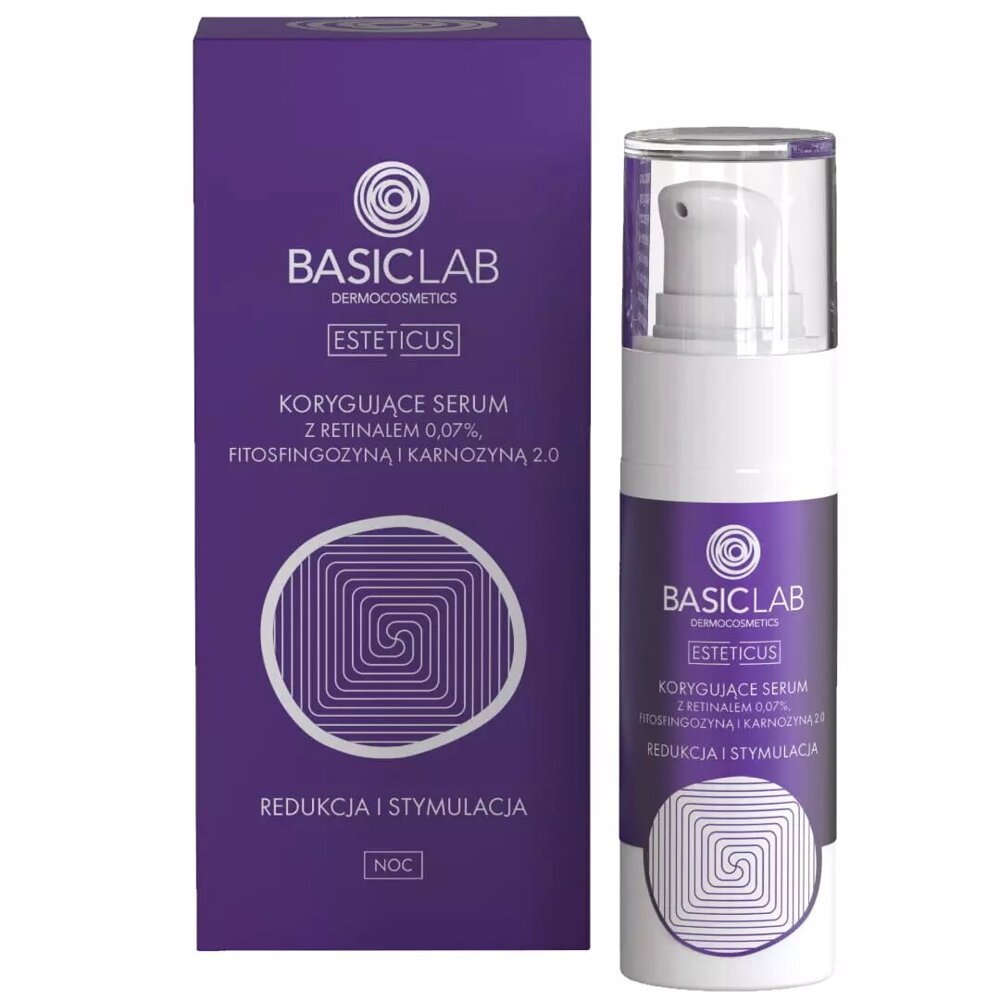 BasicLab Dermocosmetics Correcting Serum with Retinal 0.07% Phytosphingosine and Carnosine 2.0 Reduction and Stimulation for Problematic Skin 30ml