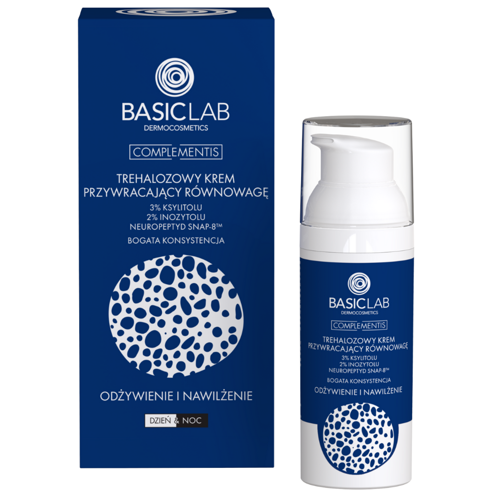 BasicLab Trehalose Rich Balancing Cream 3% Xylitol 2% Inositol Nourishing and Moisturizing for Dry and Very Dry Skin Day and Night 50ml