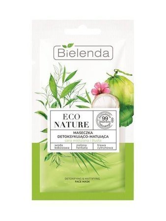 Bielenda Eco Nature Detoxifying and Mattifying Face Mask with Coconut Water Green Tea Lemon Grass for Oily Skin 8g