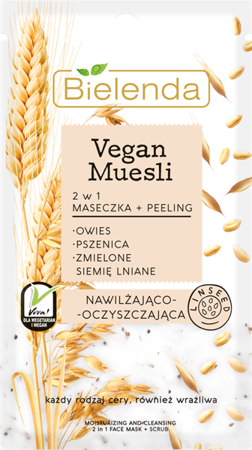 Bielenda Vegan Muesli 2in1 Moisturizing Mask Cleansing Peeling with Wheat and Oats for All Skin Types 8g