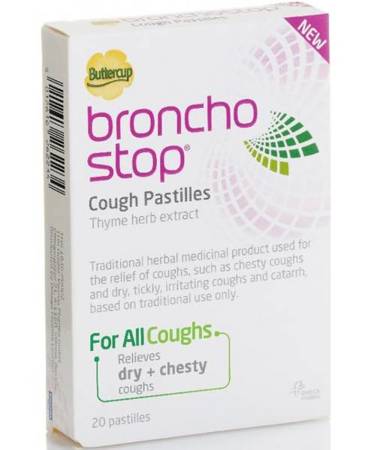 Broncho Stop Cough Pastilles with Thyme Herb Extract for Dry and Chesty Coughs 20 Pastilles