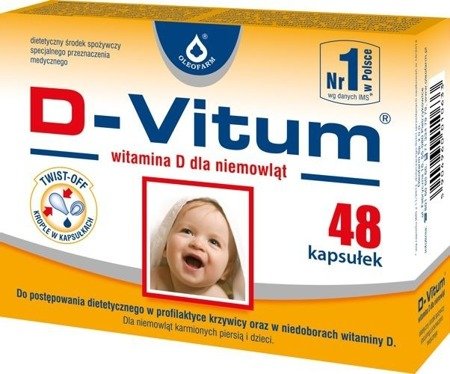 D-VITUM Vitamin D For Infants Twist Off Bone And Teeth Development 48 Capsules.