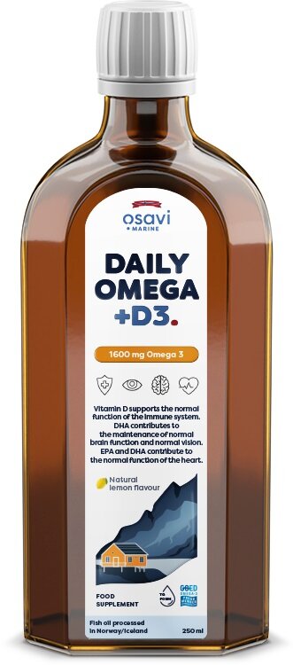 Daily Omega + D3, 1600mg Omega 3 (Natural Lemon) - 250 ml.