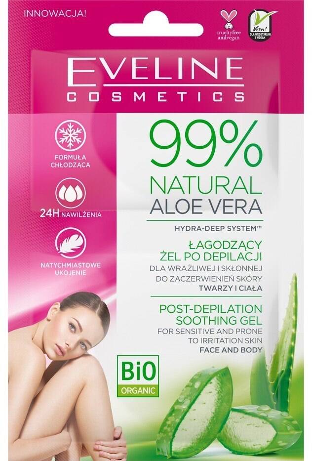Eveline 99% Natural Aloe Vera After Depilation Soothing Gel for Sensitive Face and Body Skin 2x5ml