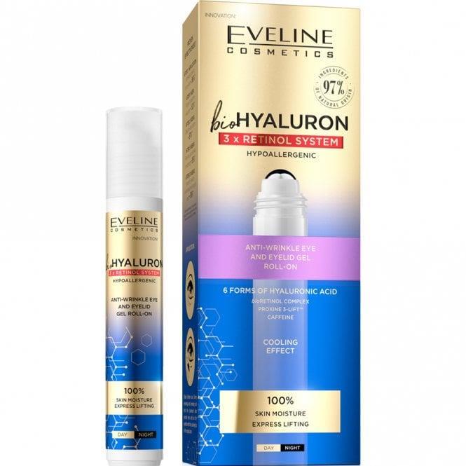 Eveline BioHyaluron 3x Retinol Anti-Wrinkle System Roll-On Gel for Eyes and Eyelids 15ml