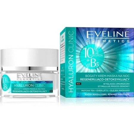 Eveline Hyaluron Clinic Regenerating and Detoxifying Night Cream Mask for All Skin Types 50ml