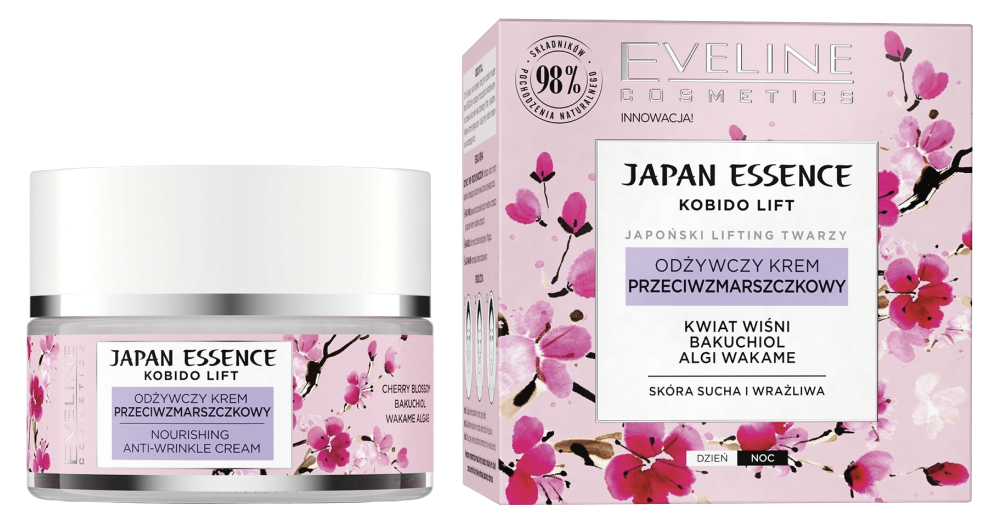 Eveline Japan Essence Nourishing Anti-wrinkle Day and Night Cream for Dry and Sensitive Skin 50ml