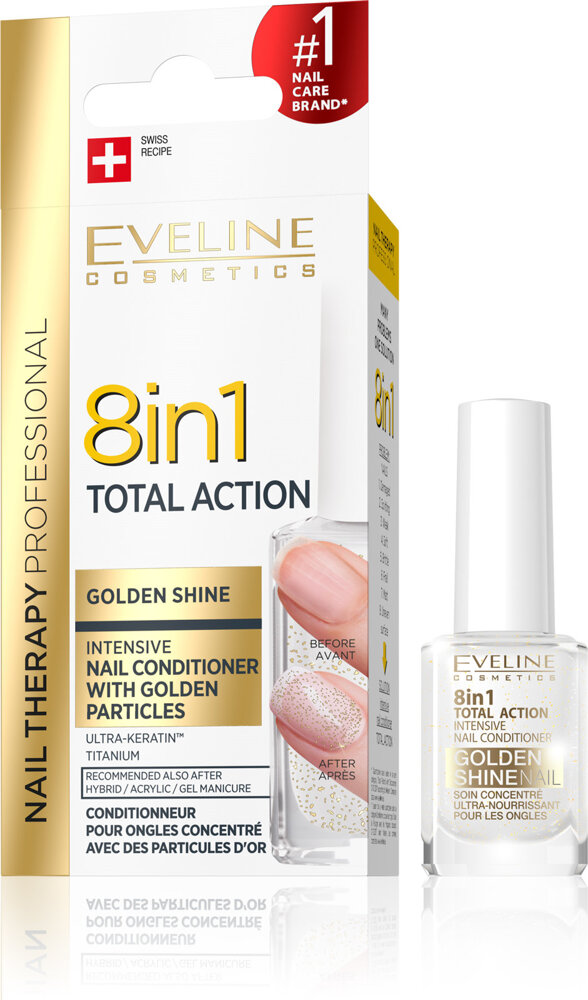 Eveline Nail Therapy 8in1 Total Action Intensive Golden Shine Nail Conditioner 12ml