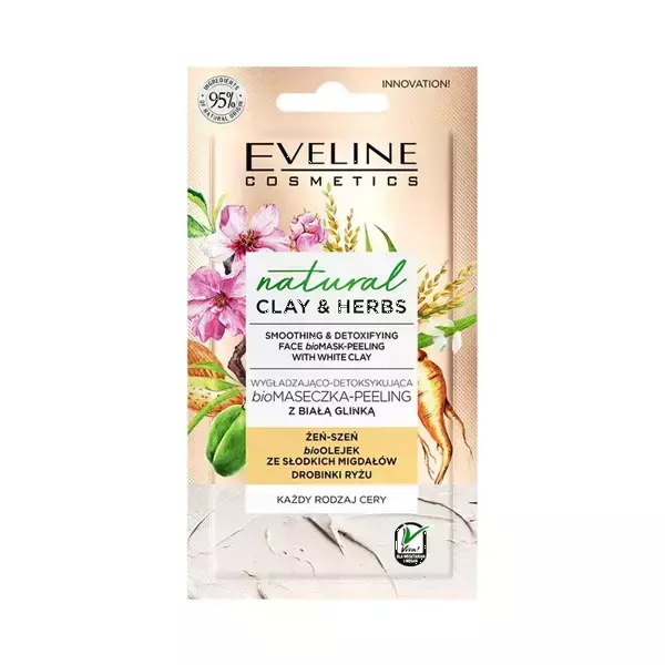 Eveline Natural Clay&Herbs Smoothing and Detoxifying Biomask Face Peeling with White Clay 8ml
