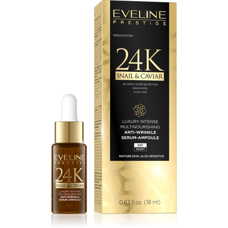 Eveline Prestige 24k Snail&Caviar Anti-Wrinkle Serum Ampoule for Mature Skin 18ml
