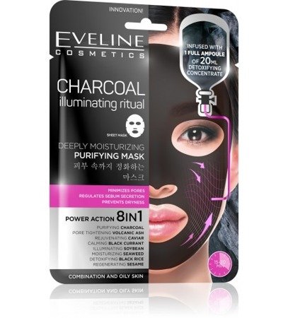 Eveline Sheet Mask Charcoal Fabric Mask 8in1 Cleansing Moisturizing 1 piece