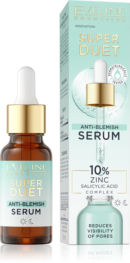 Eveline Super Duet Concentrated Anti-Blemish Serum with 10% Zinc Salicylid Acid Complex for Problematic Skin Day and Night 18ml