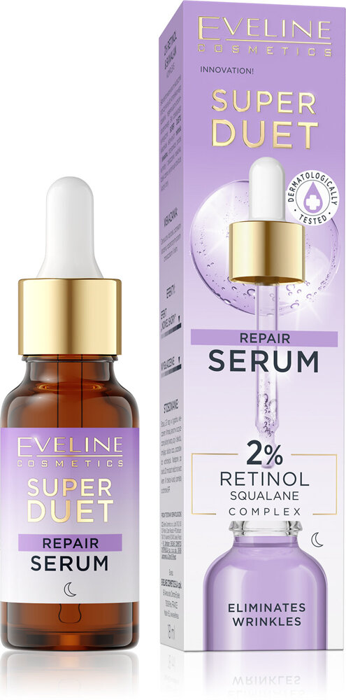 Eveline Super Duet Repair Concentrated Serum with 2% Retinol and Squalane Complex for Dry and Mature Skin for Night 18ml