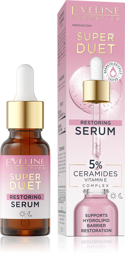 Eveline Super Duet Restoring Regenerating Serum 5% Ceramides Vitamin E Complex for Dehydrated and Dry Skin Day and Night 18m