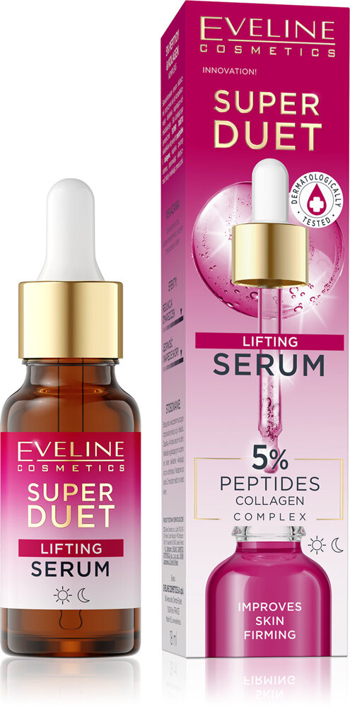 Eveline Super Duo Concentrated Lifting Serum with 5% Peptides and Collagen Complex for Dry and Mature Skin Day and Night 18ml