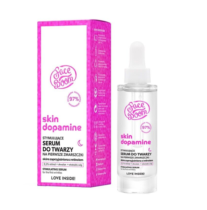 FaceBoom Skin Dopamine Stimulating Serum with Retinol 0.3% for First Wrinkles 30ml Best Before 30.09.24