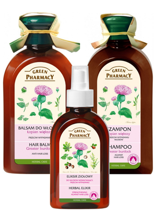 Green Pharmacy Anti Hair Loss Set with Burdock Oil Shampoo Balm and Elixir 350x300x250ml