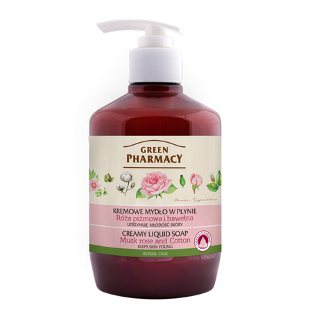 Green Pharmacy Creamy Rejuvenating Liquid Soap with Musk Rose and Cotton 460ml