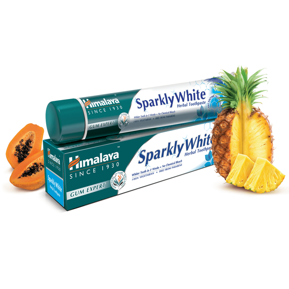 Himalaya Sparkly White Whitening Toothpaste with Advanced Herbal Formula with Papaya and Pineapple 75ml