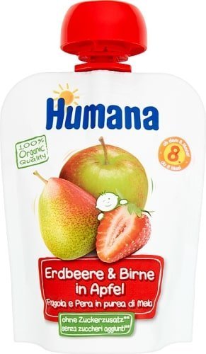 Humana 100% Organic Bio Dessert with Apple Pear Strawberry Flavor for Infants after 8th Month 90g