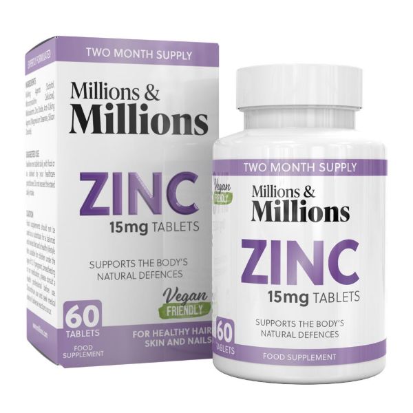Millions & Millions Zinc 15mg for Healthy Hair Skin and Nails 60 Tablets