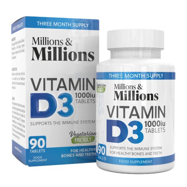 Millions and Millions Vitamin D3 1000 iu for Bones Muscles and Teeth 90 Tablets